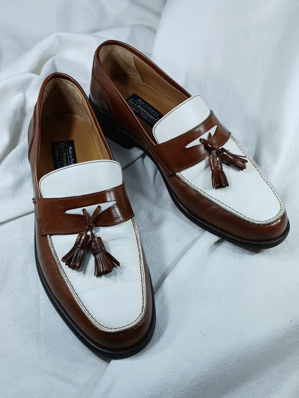 J. Peterman Two-Tone Brown and White Tassel Loafers